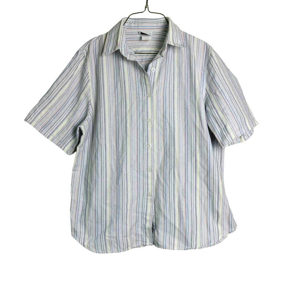 BonWorth VINTAGE pastel blue mint green vertical stripe short sleeve top MEDIUM